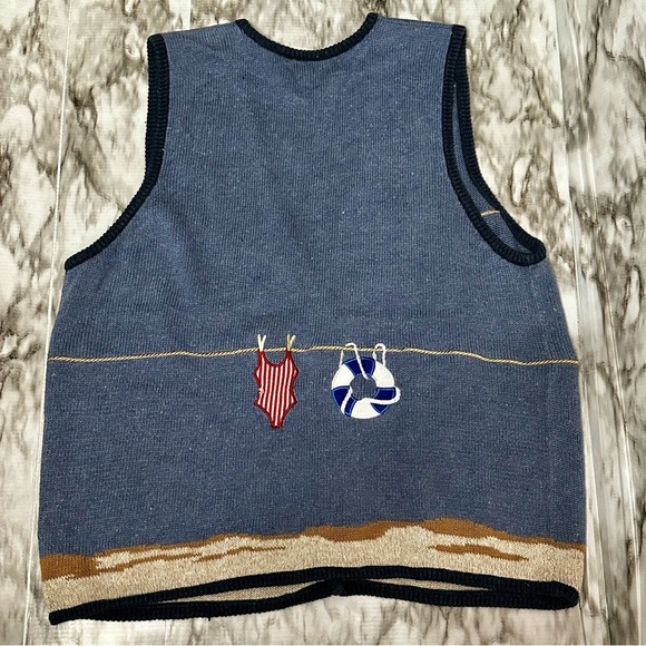 Vintage Mandal Bay CottageCore CoastalGrandma Sweater Vest XXL Beach Embellished - Picture 7 of 12